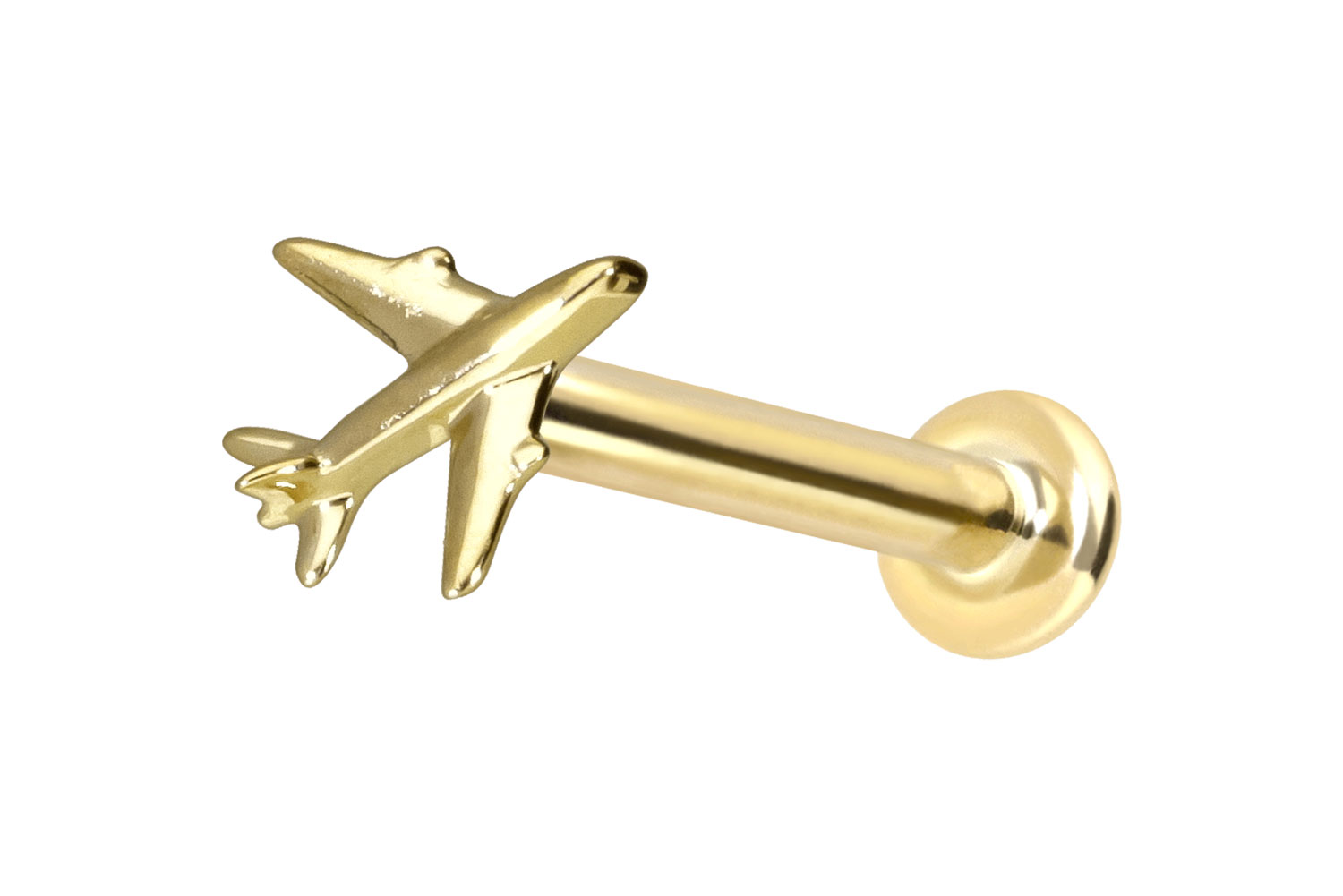 14 Karat Gold Labret Piercing mit Push Fit FLUGZEUG